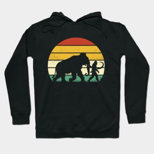 Bigfoot Walking With Mammoth Vintage Sunset Mythical Creatures Hoodie